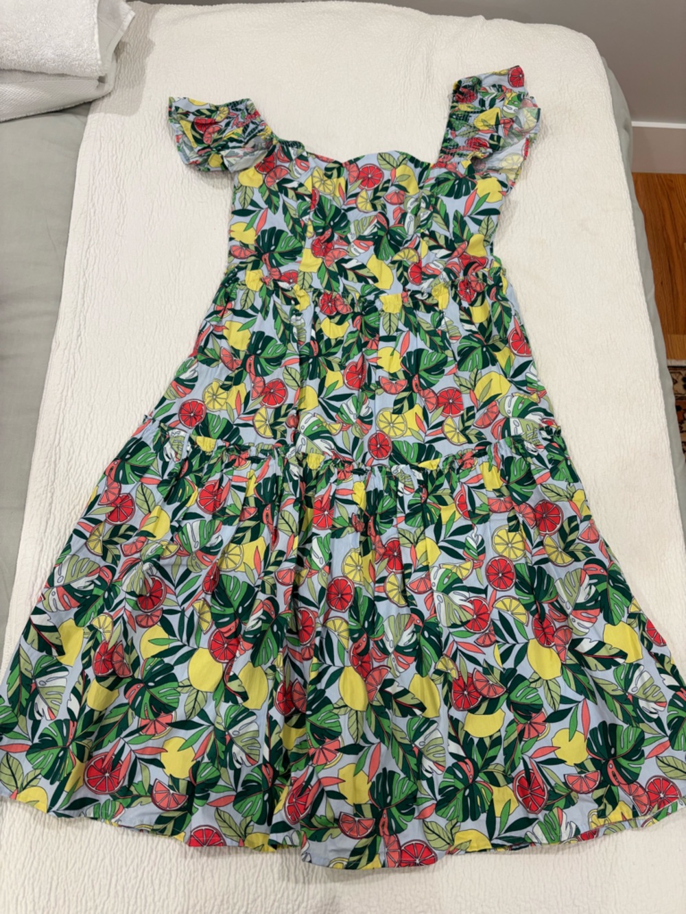 Eliza J Bontanical Citrus Tiered Dress in Yellow, Green & Blue
